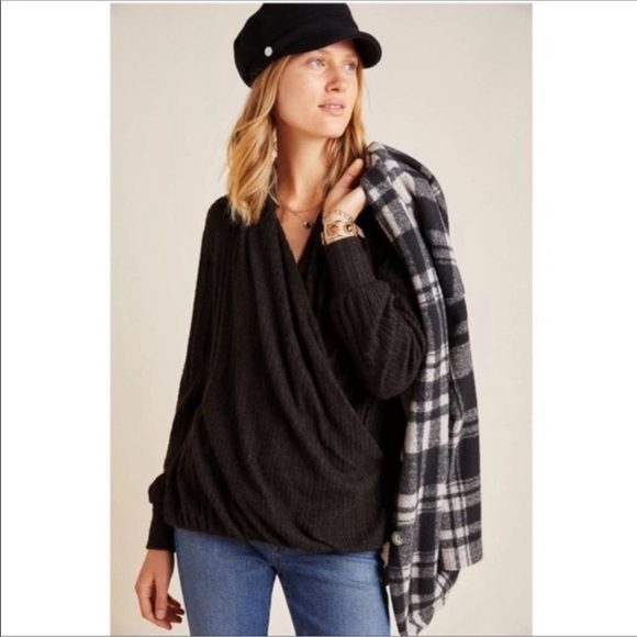 Maeve Anthropologie Small Rafela Hacci Surplice Faux Wrap Sweater Top Ribbed - Picture 1 of 8